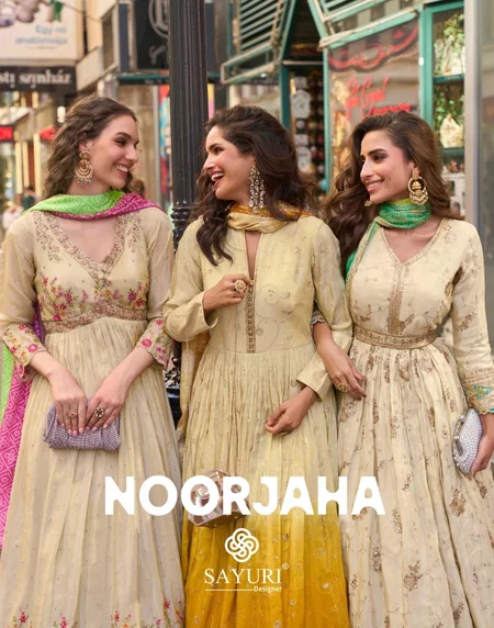 Noorjaha By Sayuri Simar Silk Embroidery Readymade Suits Wholesalers In Surat
